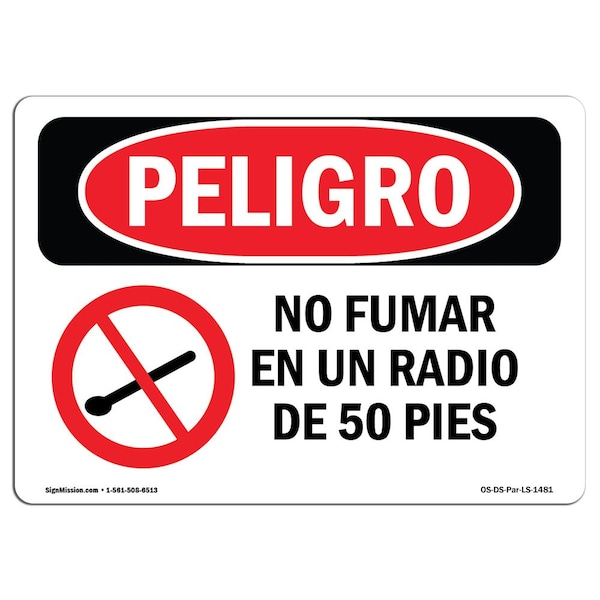 Signmission OSHA, No Smoking W/in 50 Feet Spanish, 10in X 7in, 7" W, 10" L, No Smoking Within 50 Feet Spanish OS-DS-D-710-LS-1481 - main